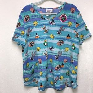 Looney Tunes Characters XL Scrub Top NWOT Tie Dye Look Super Soft and Comfy